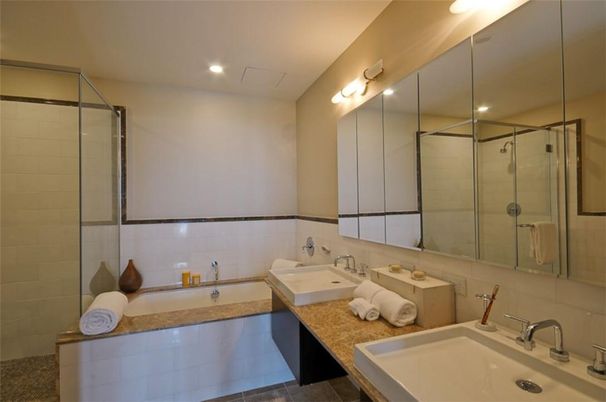 Bathroom, Dual Sink Vanities, Glass Shower, Interior, Recessed Lighting