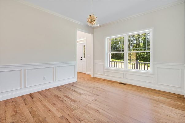 Empty room, Interior, Pendant Lights, Wood Texture Flooring