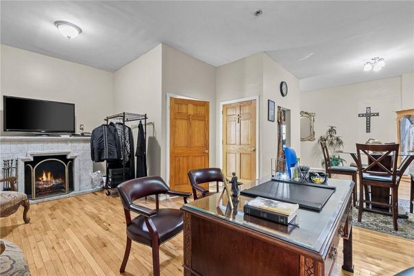 Fireplace, Home Office, Interior, Wood Texture Flooring