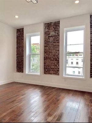 Empty room, Interior, Recessed Lighting, Stone Walls, Wood Texture Flooring