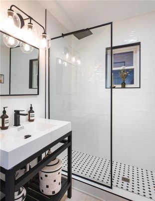 Bathroom, Glass Shower, Interior, Wood Texture Flooring
