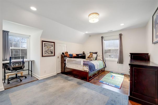 Bedroom, Home Office, Interior, Recessed Lighting, Wood Texture Flooring