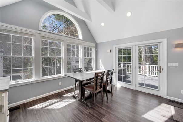 Dining room, Interior, Recessed Lighting, Wood Texture Flooring