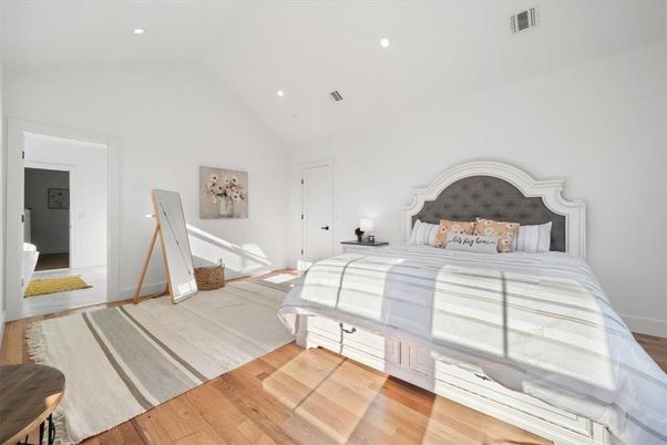 Bedroom, Interior, Recessed Lighting, Wood Texture Flooring