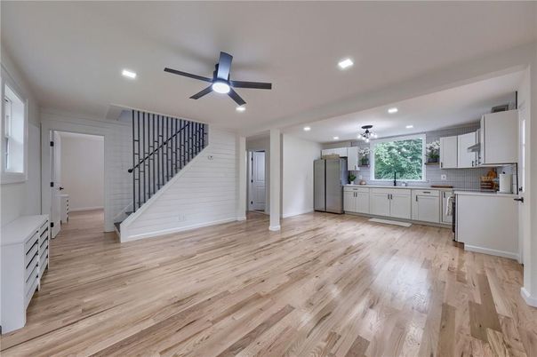 Interior, Kitchen, Recessed Lighting, Wood Texture Flooring