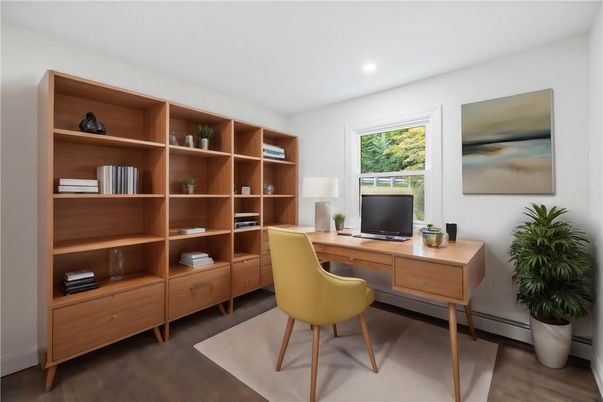 Home Office, Interior, Recessed Lighting, Wood Texture Flooring
