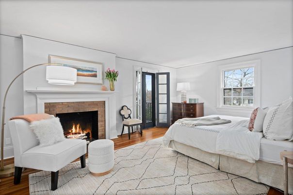 Bedroom, Fireplace, Interior, Wood Texture Flooring