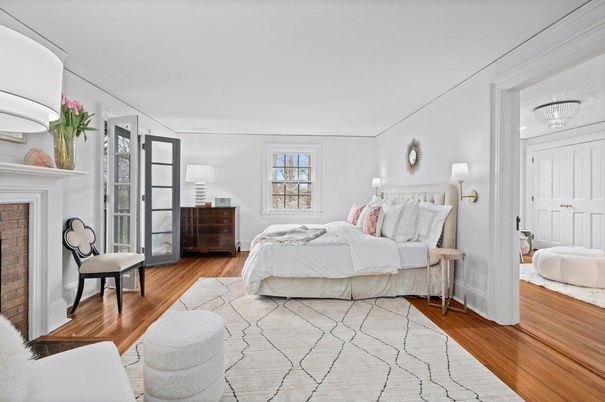 Bedroom, Fireplace, Interior, Wood Texture Flooring