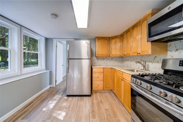Interior, Kitchen, Stainless Steel Appliances, Wood Texture Flooring