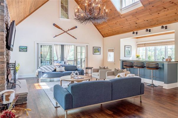 Fireplace, Interior, Living room, Stone Walls, Wooden Ceilings, Wood Texture Flooring