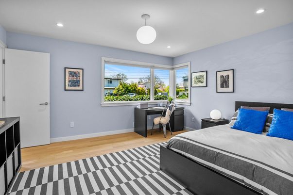 Bedroom, Home Office, Interior, Pendant Lights, Recessed Lighting, Wood Texture Flooring
