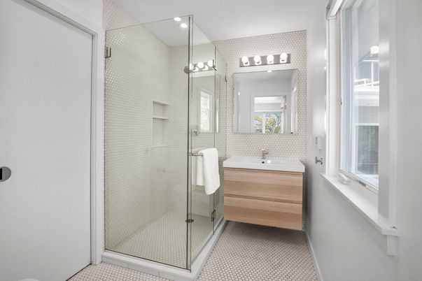 Bathroom, Glass Shower, Interior, Recessed Lighting