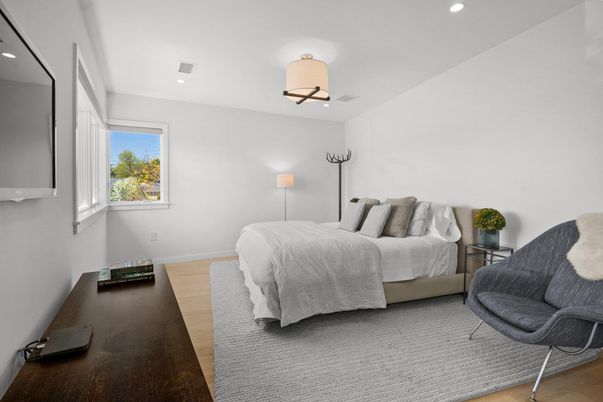 Bedroom, Interior, Recessed Lighting, Wood Texture Flooring