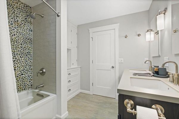 Bathroom, Dual Sink Vanities, Interior, Wood Texture Flooring