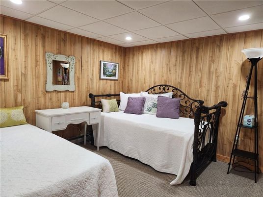 Bedroom, Interior, Recessed Lighting, Wooden Walls