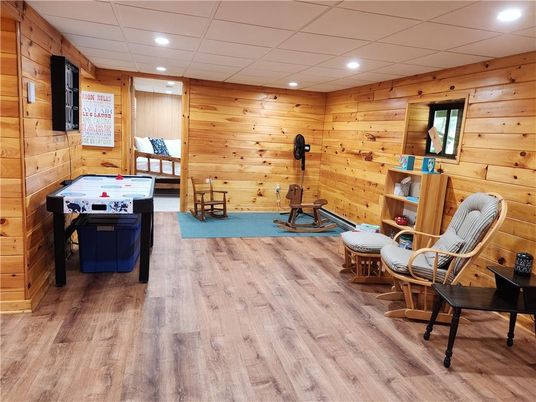 Game Room, Interior, Recessed Lighting, Wood Texture Flooring, Wooden Walls