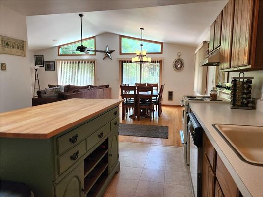 Dining room, Interior, Kitchen, Pendant Lights, Wood Texture Flooring