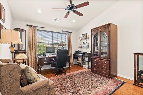 Home Office, Interior, Recessed Lighting, Wood Texture Flooring