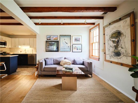 Interior, Kitchen, Living room, Stainless Steel Appliances, Wooden Beams, Wood Texture Flooring