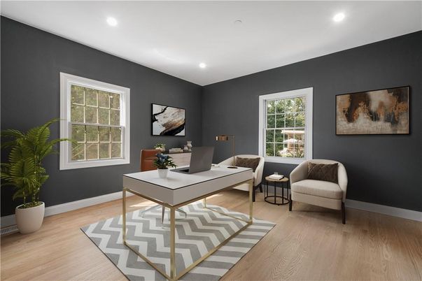 Home Office, Interior, Recessed Lighting, Wood Texture Flooring