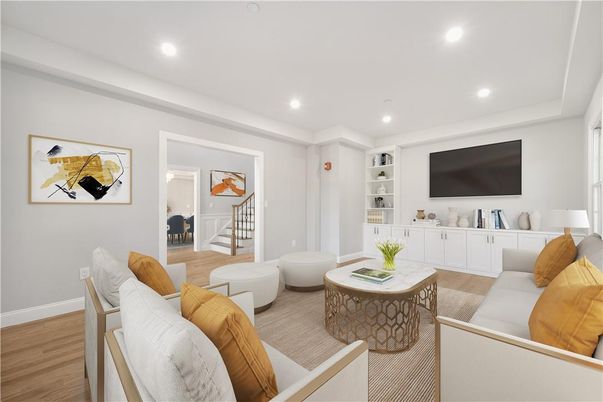 Interior, Living room, Recessed Lighting, Wood Texture Flooring