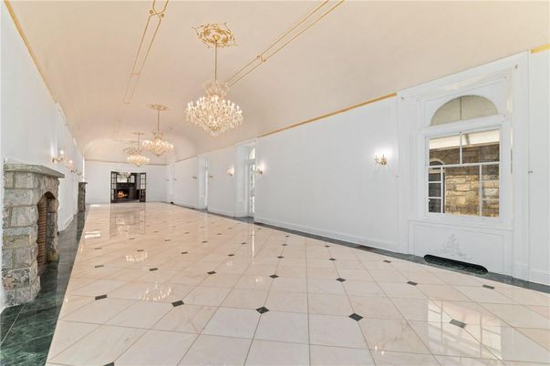 Chandelier, Empty room, Fireplace, Interior, Marble