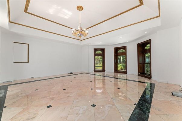 Chandelier, Empty room, Interior, Marble, Recessed Lighting