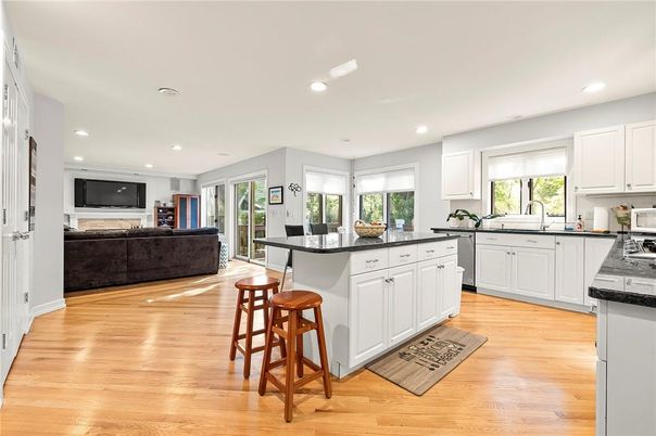 Interior, Kitchen, Living room, Recessed Lighting, Wood Texture Flooring