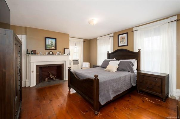 Bedroom, Fireplace, Interior, Wood Texture Flooring