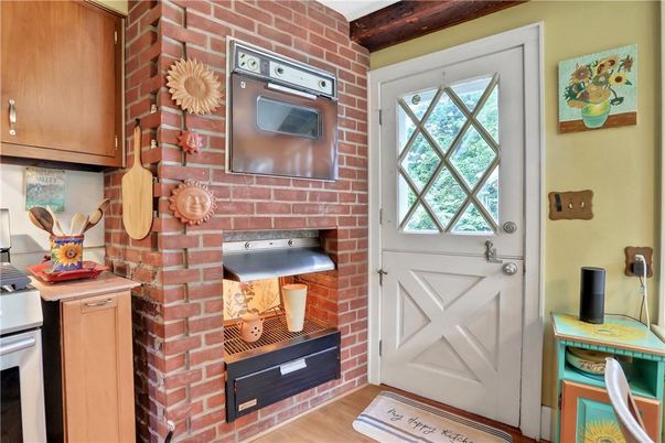 Interior, Kitchen, Stainless Steel Appliances, Stone Walls, Wood Texture Flooring