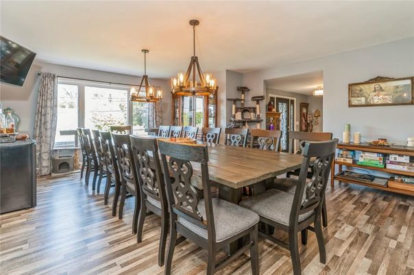 Dining room, Interior, Pendant Lights, Wood Texture Flooring