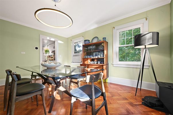 Dining room, Interior, Pendant Lights, Wood Texture Flooring