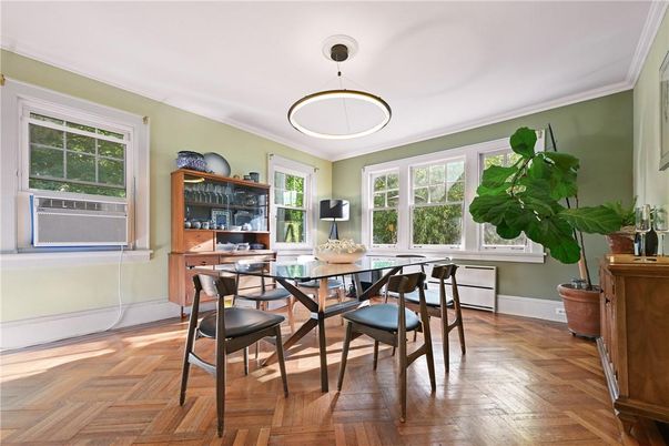 Dining room, Interior, Pendant Lights, Wood Texture Flooring