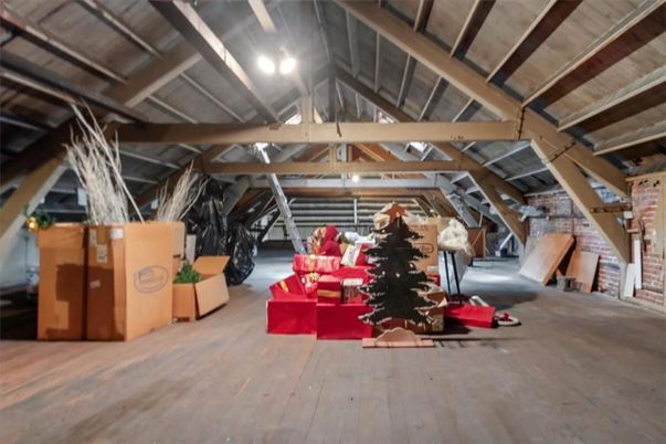 Garage, Interior, Stone Walls, Wooden Beams, Wood Texture Flooring
