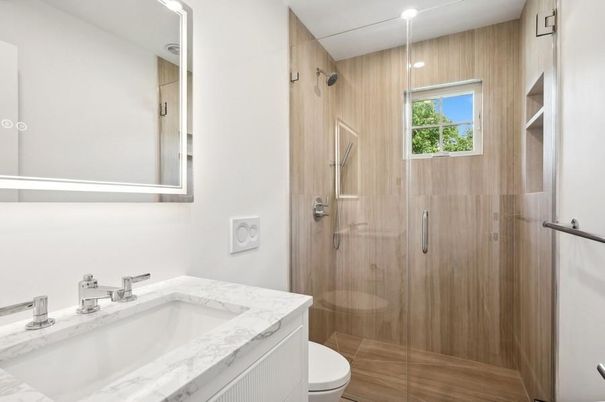 Bathroom, Glass Shower, Interior, Recessed Lighting