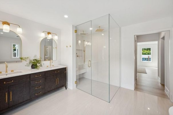 Bathroom, Dual Sink Vanities, Glass Shower, Interior, Recessed Lighting