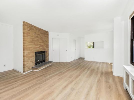 Empty room, Fireplace, Interior, Stone Walls, Wood Texture Flooring