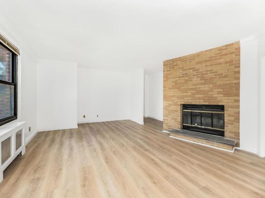 Empty room, Fireplace, Interior, Stone Walls, Wood Texture Flooring