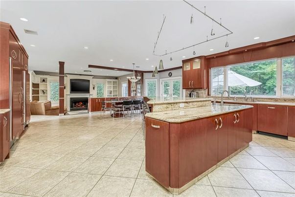 Dining room, Fireplace, Interior, Kitchen, Living room, Pendant Lights, Recessed Lighting, Stainless Steel Appliances