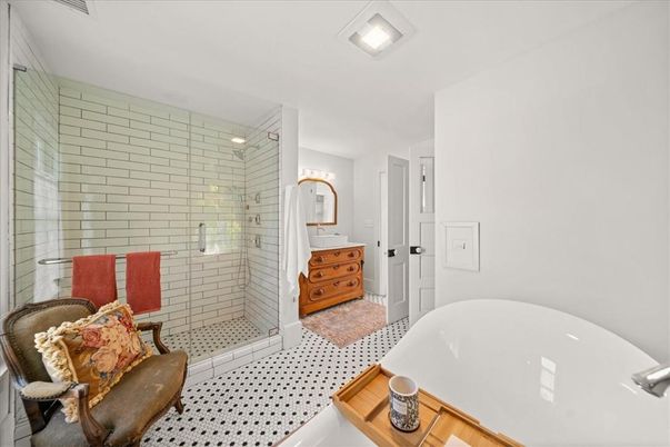 Bathroom, Free Standing Baths, Glass Shower, Interior, Recessed Lighting