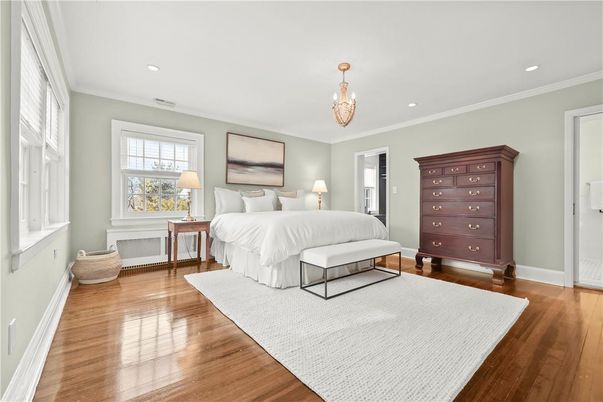 Bedroom, Chandelier, Interior, Recessed Lighting, Wood Texture Flooring