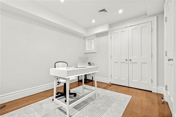 Home Office, Interior, Recessed Lighting, Wood Texture Flooring