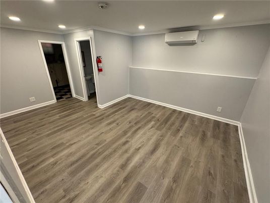 Elevator, Empty room, Interior, Recessed Lighting, Wood Texture Flooring