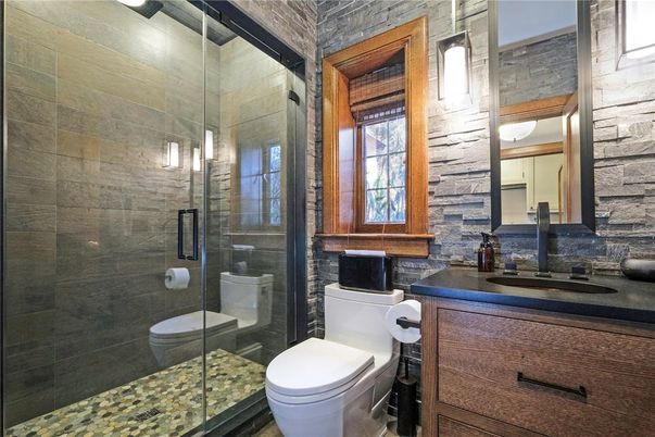 Bathroom, Glass Shower, Interior, Stone Walls