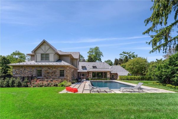 Backyard, Exterior, Facade, Brick Facade, Pool, Tudor Revival