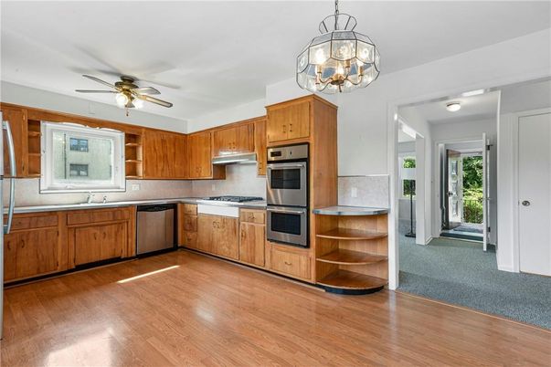 Interior, Kitchen, Stainless Steel Appliances, Wood Texture Flooring
