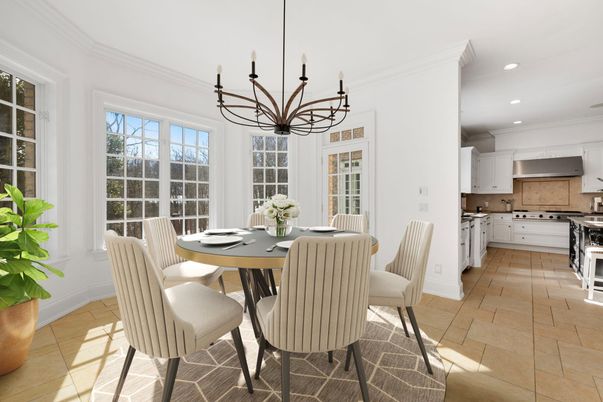 Chandelier, Dining room, Interior, Kitchen, Recessed Lighting, Stainless Steel Appliances