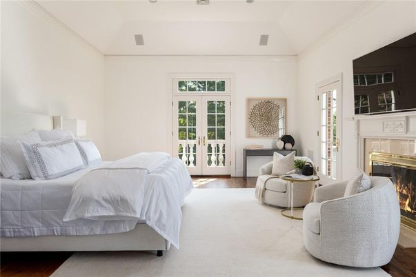 Bedroom, Fireplace, Interior, Wood Texture Flooring