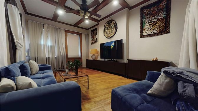 Interior, Living room, Recessed Lighting, Wooden Beams, Wood Texture Flooring