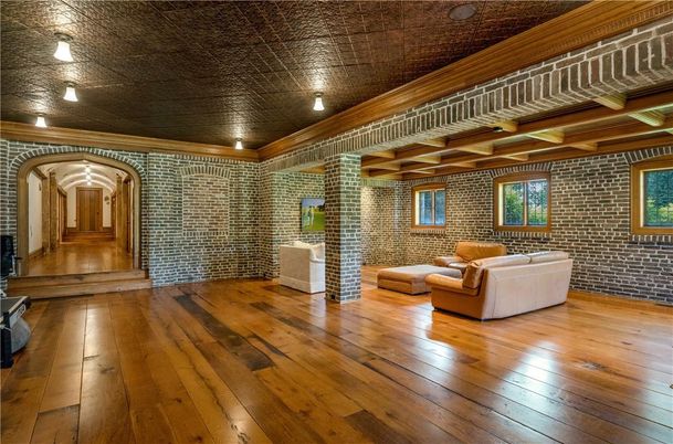 Interior, Living room, Stone Walls, Wooden Beams, Wood Texture Flooring